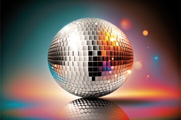 Obraz premium Disco ball with light spots over colorful background created using generative ai technology