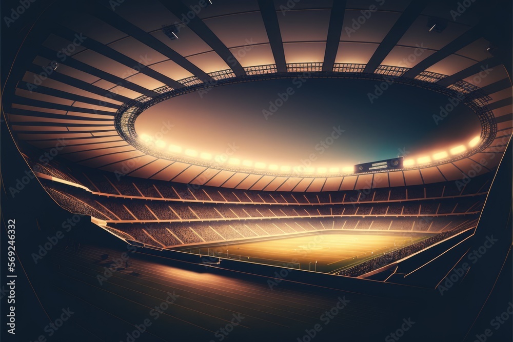 Wall mural general view of football stadium with lights over sky created using generative ai technology