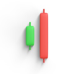 candle stick pattern Bearish engulfing. forex stock or crypto trading. inverse and reversal pattern to bullish or bearish graph. tutorial investment concept. 3d render isolated on white background.