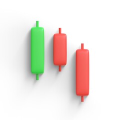 candle stick pattern Three inside down. forex stock or crypto trading. inverse and reversal pattern to bullish or bearish graph. tutorial investment concept. 3d render isolated on white background.