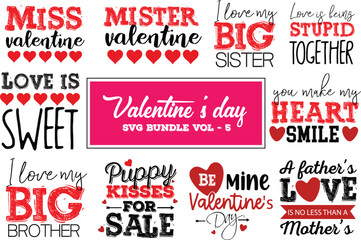 Valentine's Day greetings, stickers, and phrases in a large flat vector pack