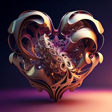 Golden metaluc braided 3d fractal heart 
