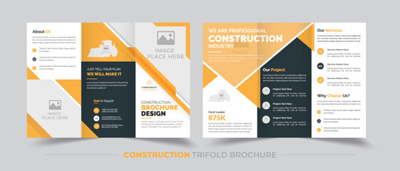 Construction Trifold Brochure | Brochure Template | Building Brochure Layout Template | Business Advertisement Purposes Template Design | Fully Customizable Template Layout