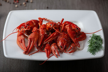 Boiled crawfish on a plate