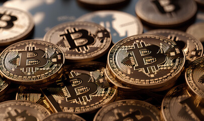 Pill of gold bitcoin coins. Futuristic cash. Generative AI