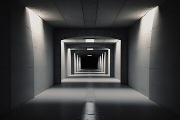 a long corridor with lights. Generative AI