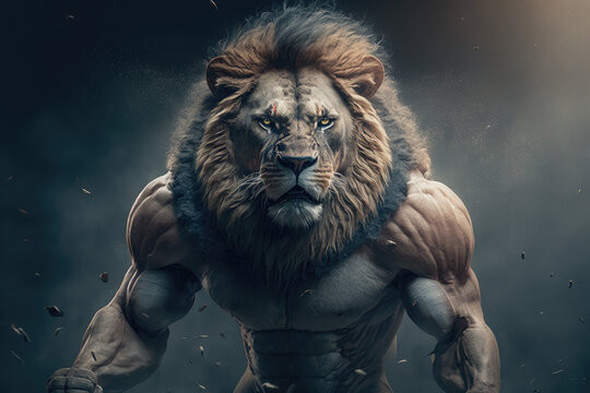 a lion as a muscular human. Generative AI
