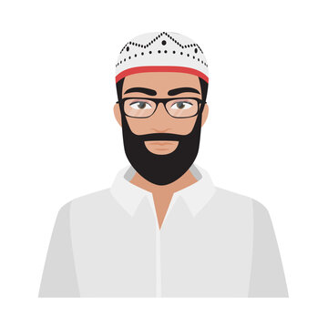 Arabian man in traditional clothes. Saudi arab man portrait avatar vector cartoon illustration