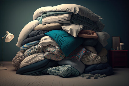 A Pile Of Pillows And Blankets In A Room. Generative AI