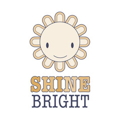 Shine bright gender neutral baby apparel print with sun or flower with a cute smiling face. Yellow and white clipart vector design for pajama or nursery wall art.