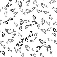 Black Fish icon isolated seamless pattern on white background. Vector