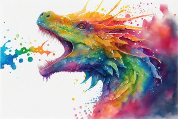 Obraz na płótnie Canvas painting of a colorful dragon with its mouth open. generative ai.