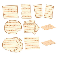Matzah or matzo, unleavened bread for Pesach, Jewish holiday of Passover, isolated on white background, design element