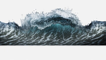  a large wave in the ocean with a white sky in the background of it's picture, it looks like it is crashing.  generative ai