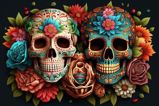 Mexico's Day of the Dead background, El Dia de Muertos, created with Generative AI