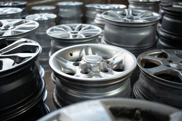 various alloy wheels in tire store