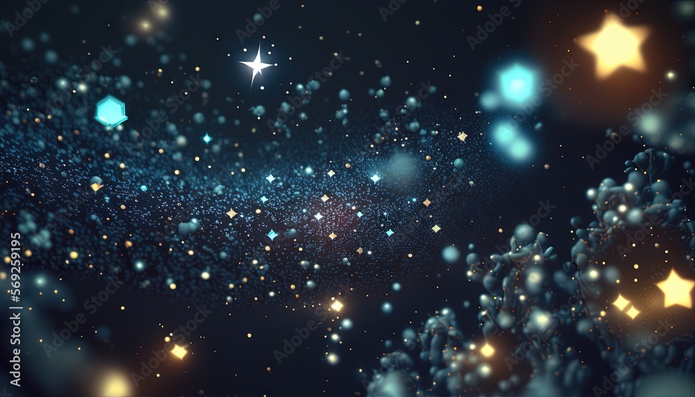 Wall mural a blurry image of stars in the sky with a star in the middle of the picture and a star in the middle