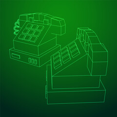 Old retro landline telephone. Wireframe vector