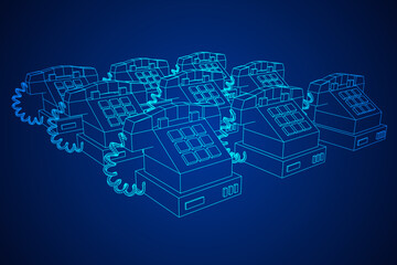 Old retro landline telephone. Wireframe vector