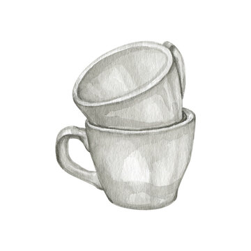 Watercolour coffee cups hand drawn illustrations
