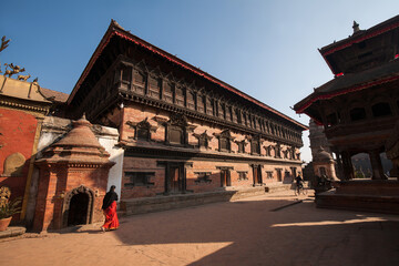 Fototapeta na wymiar The Palace of Fifty-five Windows in Bhaktapur Durbar Square, is a former royal palace complex located in Bhaktapur, Nepal