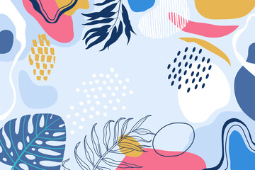 Design banner frame background .Colorful poster background vector illustration.Exotic plants, branches,art print for beauty, fashion and natural products,wellness, wedding and event.