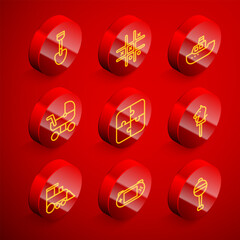 Set line Shovel toy, Tic tac toe game, Toy boat, Baby stroller, Puzzle pieces, horse, train and Portable video console icon. Vector