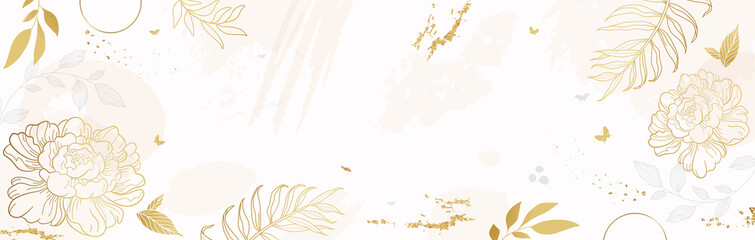 Design banner frame background .Colorful poster background vector illustration.Exotic plants, branches,art print for beauty, fashion and natural products,wellness, wedding and event.