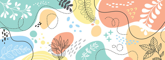 Design banner frame background .Colorful poster background vector illustration.Exotic plants, branches,art print for beauty, fashion and natural products,wellness, wedding and event.