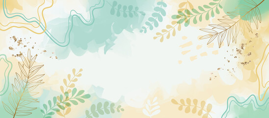 Design banner frame background .Colorful poster background vector illustration.Exotic plants, branches,art print for beauty, fashion and natural products,wellness, wedding and event.