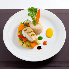 chicken fillet with rice and vegetables
