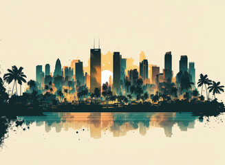 Obraz premium skyline view of miami florida. illustration. Generative AI