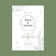 Minimalist wedding invitation template simple style with hand drawn floral decoration