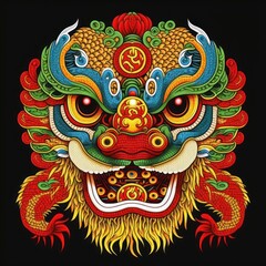 chinese lion dance, new year, lion head, china dragon, lucky, generative by AI