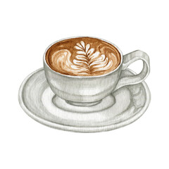 Watercolour coffee drink cappuccino hand drawn illustrations