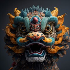 chinese lion dance, new year, lion head, china dragon, lucky, generative by AI