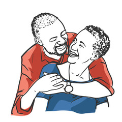Handsome black husband hugging his wife from behind, laughing and sharing moments vector illustration