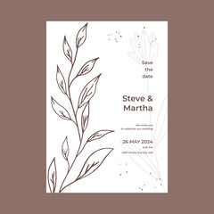 Obraz premium Minimalist wedding invitation template simple style with hand drawn floral decoration