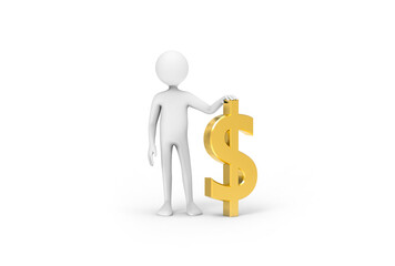 3D Illustration of a cartoon man near US Dollar symbol