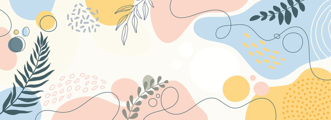 Design banner frame background .Colorful poster background vector illustration.Exotic plants, branches,art print for beauty, fashion and natural products,wellness, wedding and event.