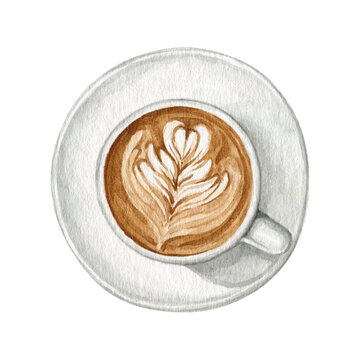 Watercolour coffee drink cappuccino hand drawn illustrations