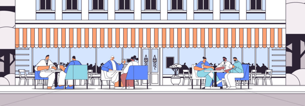 mix race businesspeople discussing during coffee break people holding cups with coffee drinks in cafe or restaurant