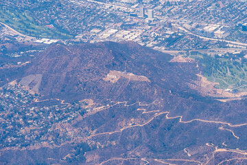 Hollywood, Los Angeles, California, USA:   Aerial view of Mount Lee overlooking Hollywood