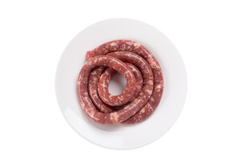 Fototapeta premium Raw sausage, for cooking preparation. Ingredients ready to be cooked. Isolated on transparent background.