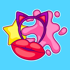 Print with fashion girlish items. Colorful teenage illustration. Creative girls symbols in cartoon style.