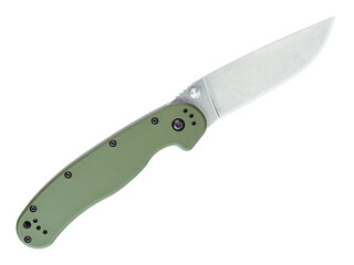 Opened folding knife edc with stonewash coverage isolated on transparent background