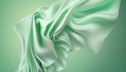  a green silk fabric blowing in the wind on a green background with copy - up space for your text or image or image or logo.  generative ai
