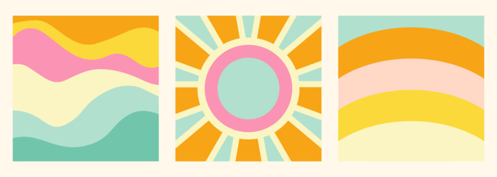 Groovy Background Retro 70s Style. Cute Abstract Vintage Texture Wallpaper. Hippie Wavy Vector Background. Colorful Fun Stripes in Retro 1970s Trendy Banner Design. Psychedelic Graphic Print 1960s.