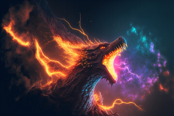 Lightning Dragon - Mythology creature - fantasy illustration - wyvern - Generative AI