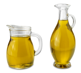 Extra virgin olive oil in 250 ml glass jug and in Egyptian-style glass cruet